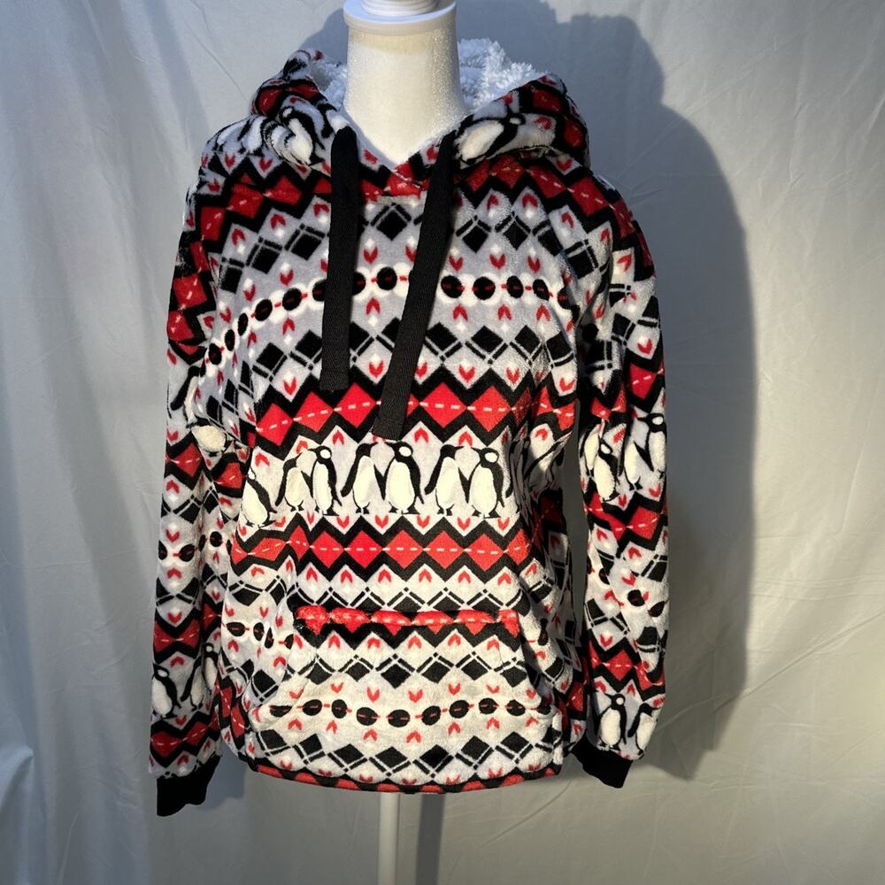 Vera Bradley Fleece Sherpa Penguin Hoodie – Women’s Small – Cozy Pullover Top